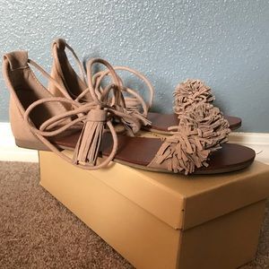 Nude Fuzzy Strappy Sandals